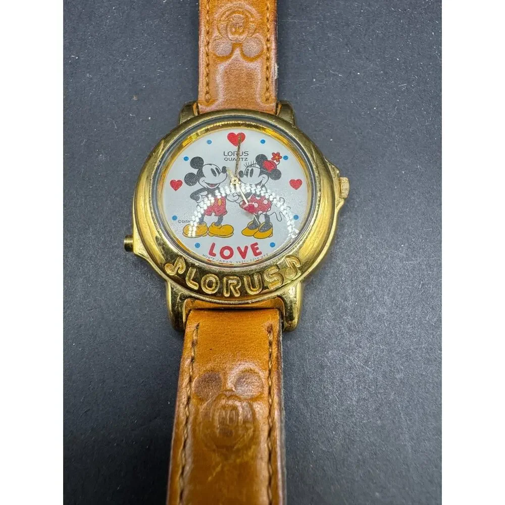 Lorus Disney Musical Mickey & Minnie Love Watch With Brown Leather Band